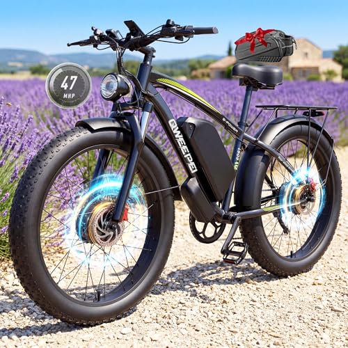 cendouk Peak 9000W 52V Dual Motor Ebike 40-47MPH Ebike for Adults 34AH Battery 105 Miles Range 24 Inch Fat Tire Commuter Mountain Dirt Electric Bike for All Terrain (9000W-Green)