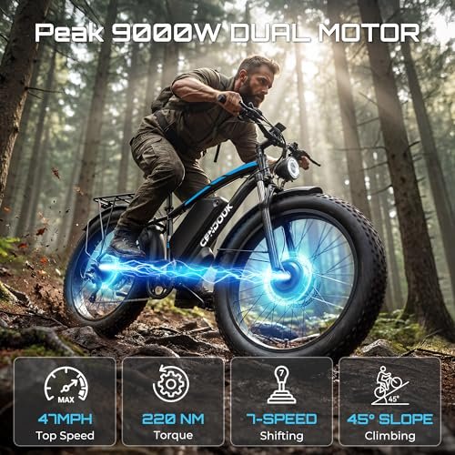 Cendouk - Peak 9000W Dual Motor Ebike Max 47MPH Electric Bike for Adults 52V 34AH Battery 105 Miles Range 24 Inch Fat Tire Fa